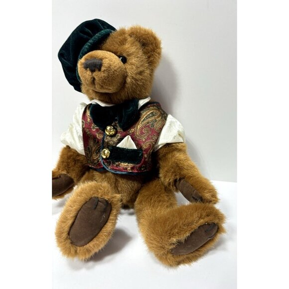 VTG Fine Toy Company Teddy Bear Brown Plush German Sweater Vest Velvet Green Hat - Picture 4 of 7